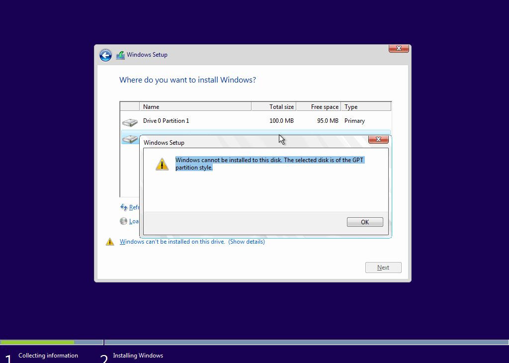 Windows cannot be installed to this disk. The selected disk is of the GPT partition style - voozon.com