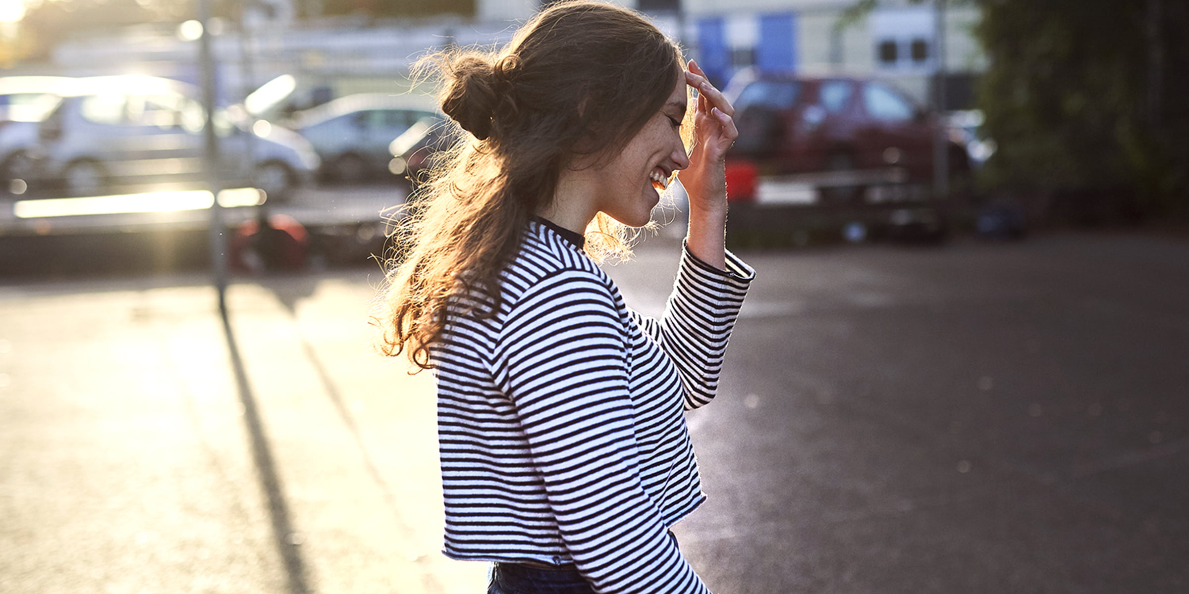 A classic black and white striped shirt with a pair of jeans