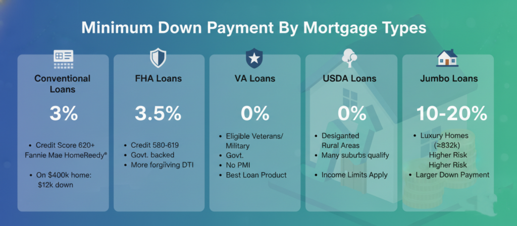 Minimum Down Payment By Mortgage Types