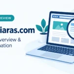 Tipsytiaras.com website review featuring a laptop and magnifying glass for website research and evaluation.